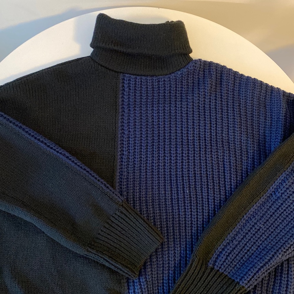 Blue and black turtleneck sweater